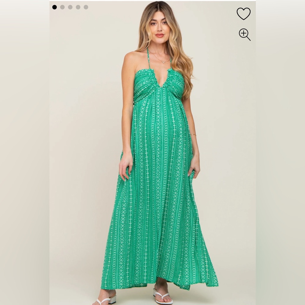 Green Halter Printed Side Slit Maternity Maxi Dress. Size medium. Worn once.
